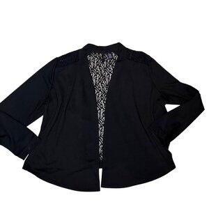 New Directions XL Black Open Front Lace Panel Back Cardigan Blazer 1914